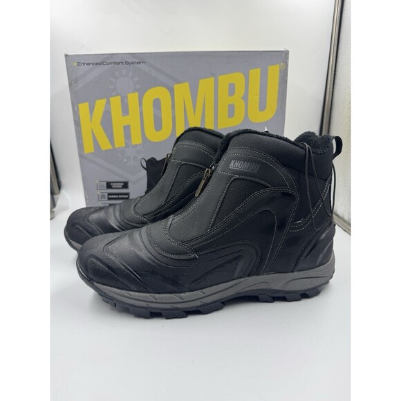 Khombu “Mason” Men’s 13 Hybrid Winter-Rain Boot Front Zip / Waterproof Black NEW - Picture 1 of 16